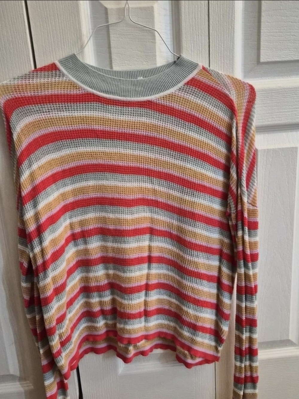 Abound Multicolor Striped Crewneck Sweater - Red, Pink, Tan, Gray, Cream
